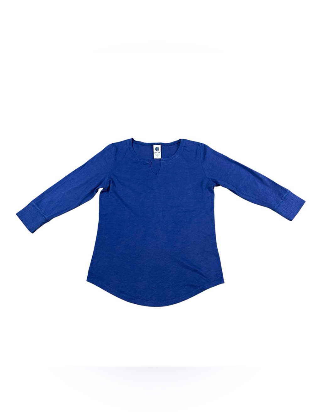 Lucky Brand Women’s Medium Blue 100% Cotton Split Neck Long Sleeve Top